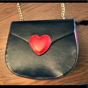 Pink Haley Black Purse with Red Heart & Gold chain